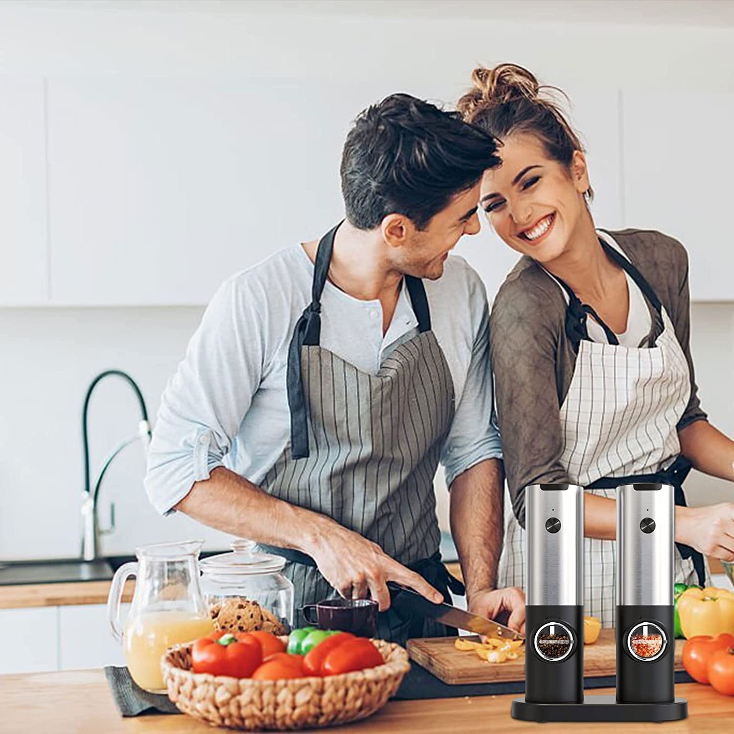 Electric Salt and Pepper Grinder Set, OGEDNAC Automatic Electronic Spice Mill Shakers with USB Rechargeable, LED Light, Adjustable Coarseness, One Hand Operated, Stainless Steel
