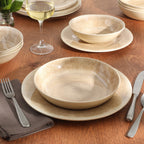 Gibson Home Casper Court 16-Piece Melamine Dinnerware Set – Reactive Glaze Look - Service for - Beige