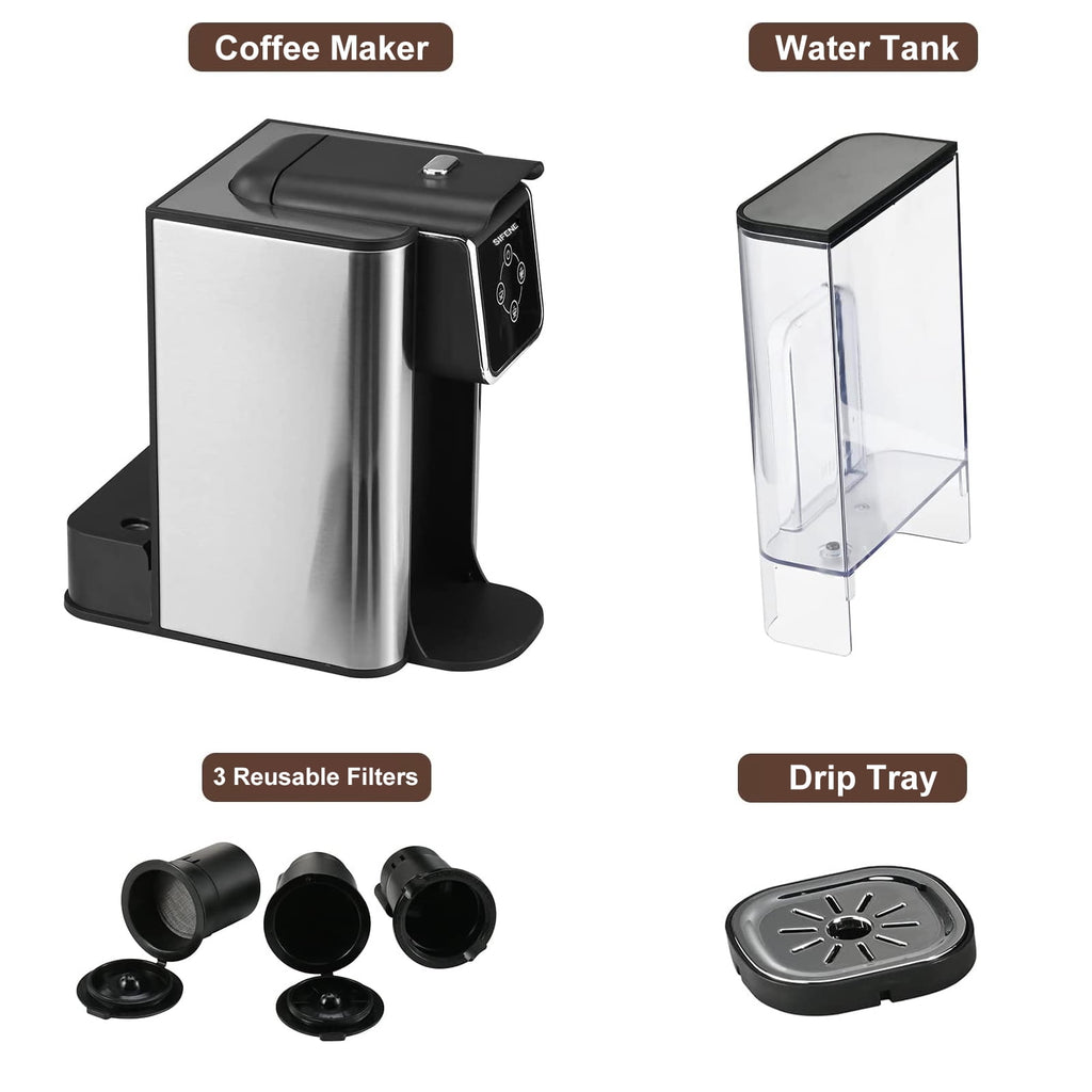 SIFENE 3-in-1 Single Serve Coffee Maker, Compatible with K Cup Capsules & Grounds, Tea Maker, 6-10 Oz Brew Sizes, 50 Oz Removable Reservoir, Fast Brew, Compact Design, 120V 1150W, Black