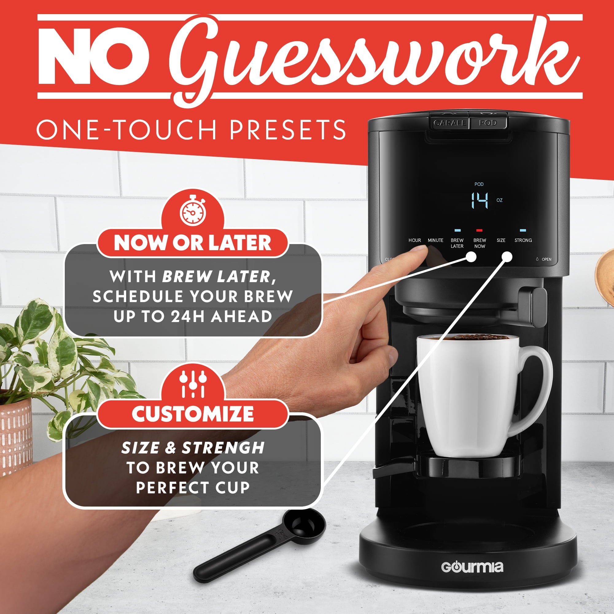 Gourmia 2-in-1 Coffee Maker, Single Serve Pod + 12 Cup Drip, K-Cup Compatible, Black