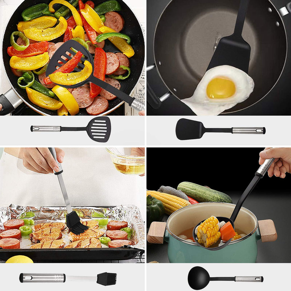 Aertyole Kitchen Utensils Set, 43 PCS Nylon Cooking Utensils Set, Kitchen Spatula Set with Stainless Steel Handles, Heat Resistant Non, Stick Kitchen Gadgets Tools, Pots and Pans Accessories
