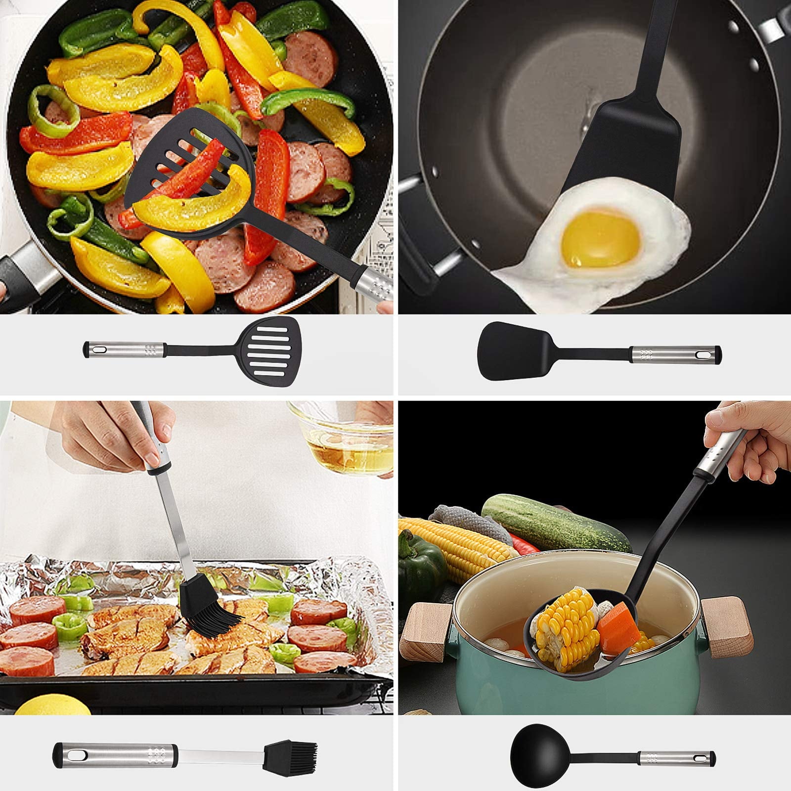 Aertyole Kitchen Utensils Set, 43 PCS Nylon Cooking Utensils Set, Kitchen Spatula Set with Stainless Steel Handles, Heat Resistant Non, Stick Kitchen Gadgets Tools, Pots and Pans Accessories