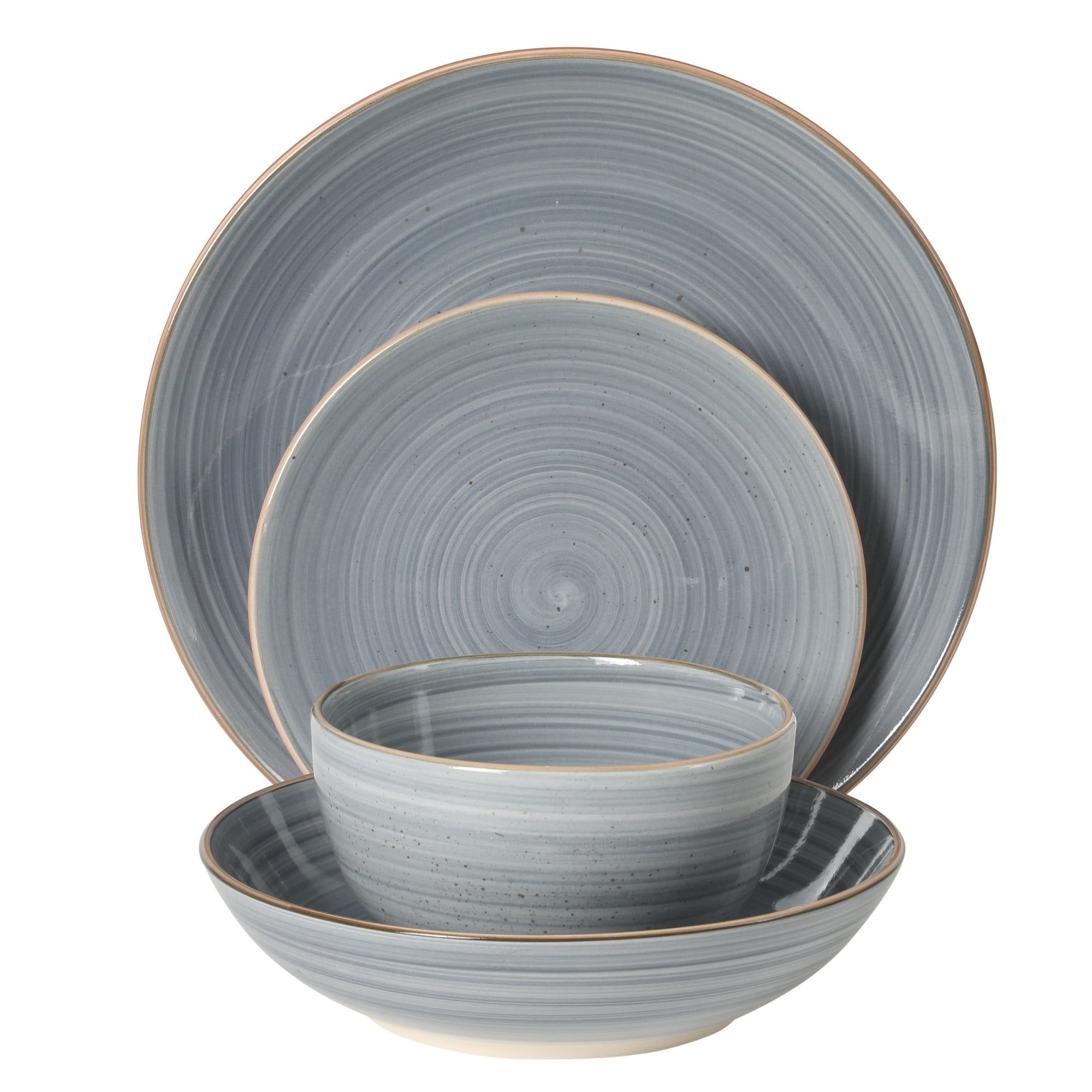 Gibson Home Stonebury 16 Piece Plates and Bowls Assorted Color Dishes - Handpainted Stoneware Dinnerware Set - Service for 4