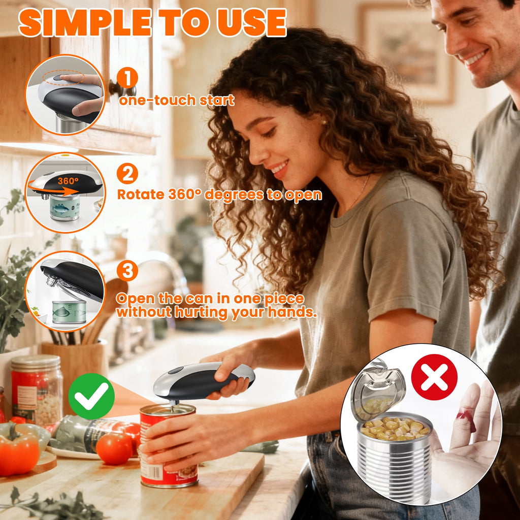 Rechargeable Electric Can Opener - Smooth Edge, One-Touch Automatic Can Opener for Seniors & Arthritis, Type-C Fast Charge, Compact Portable Can Openers, Portable Kitchen Gadgets Fits Most Can Sizes