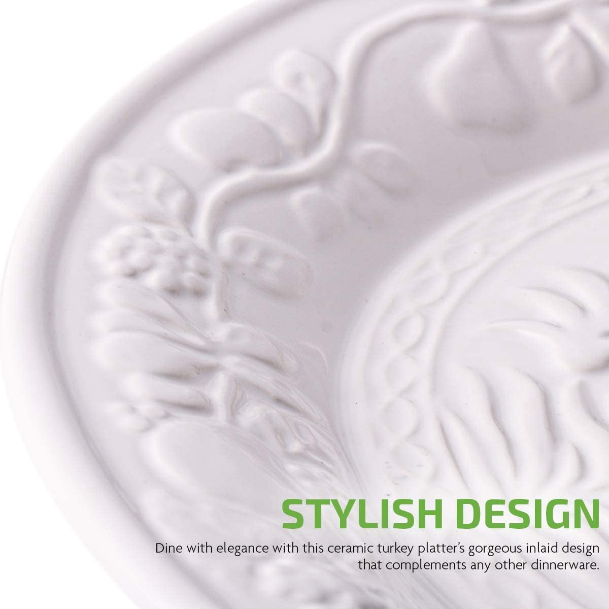 OVENTE Ceramic Oval Turkey Platter, White P4565W | Holiday Serving Plate for Thanksgiving & Christmas Dinner, Fall Table Centerpiece Tray for Entertaining, Easy-Clean