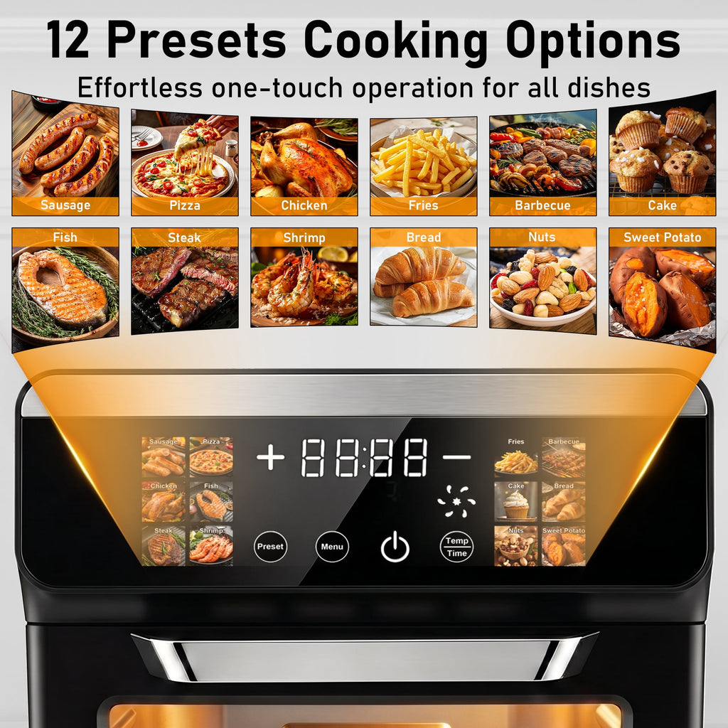 Bluebow 12QT Air Fryer Toaster Oven, 12-in-1 Multi-functional Color Touchscreen with Easy-view Windows, Less Oil Healthy Cooking for Home Kitchen Use