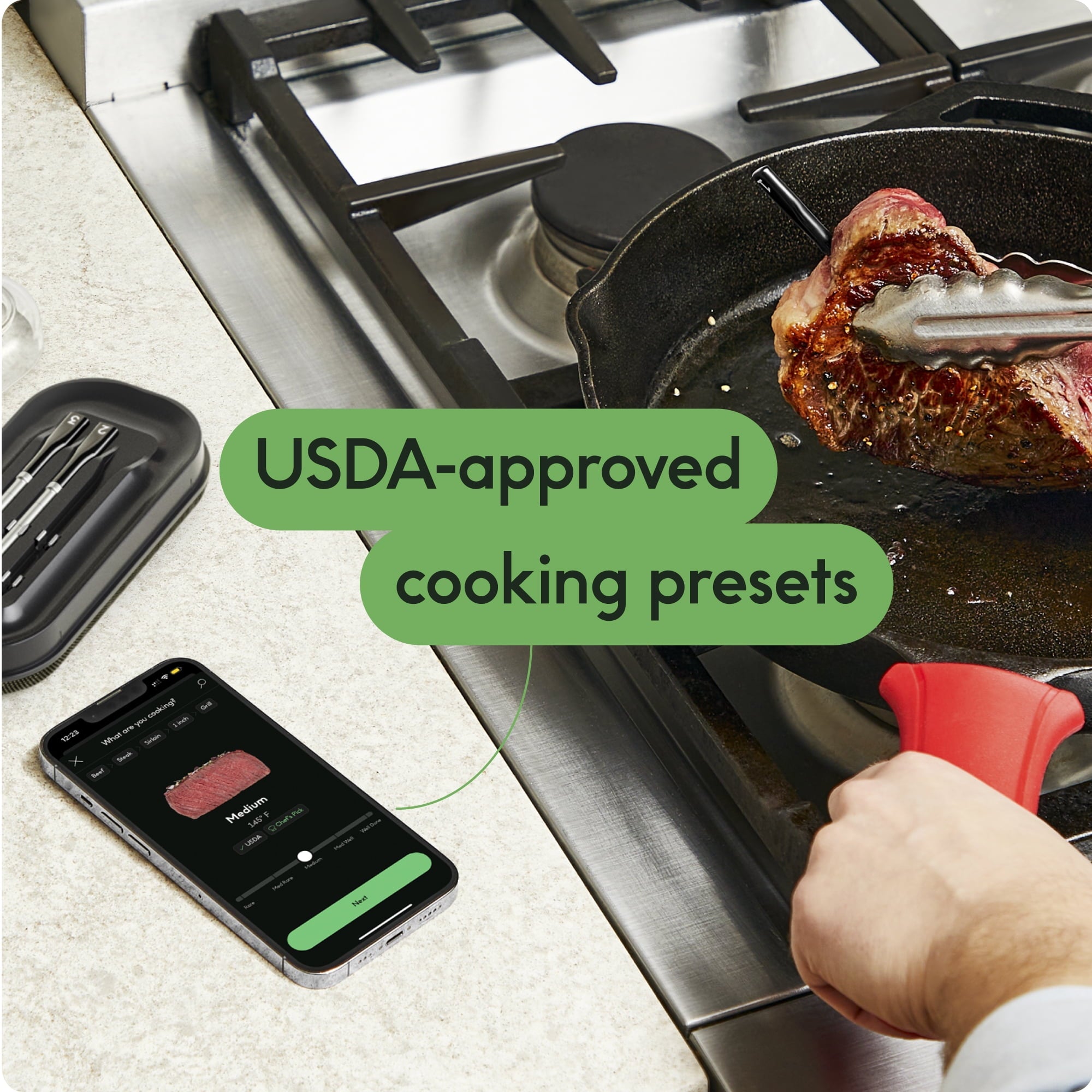 CHEF iQ Sense Smart Wireless Ultra-Thin Meat Thermometer, Unlimited Range, Bluetooth & Wifi, - 3 Probe Set with Smart Hub