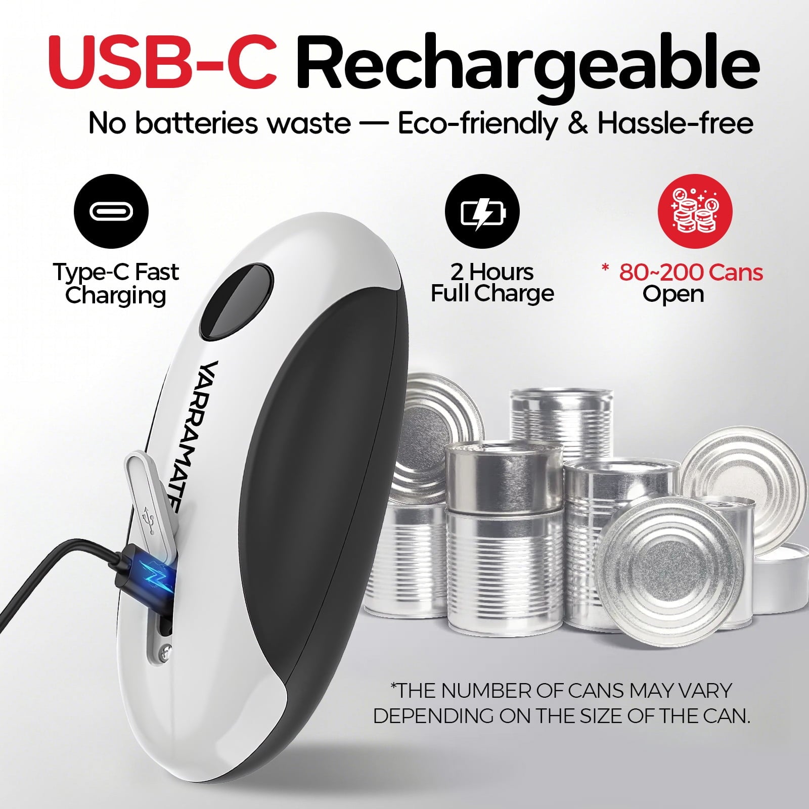 YARRAMATE Electric Can Opener, One-Touch Rechargeable Automatic Can Opener Fits All Cans Sizes-Smooth Edge for Kitchen with Storage Bag Portable for Travel