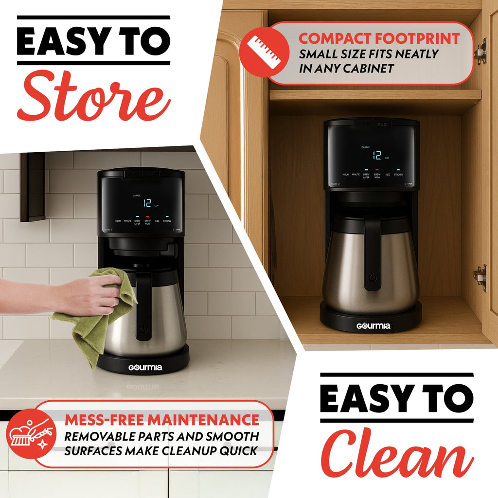 Gourmia 2-in-1 Coffee Maker, Single Serve Pod + 12 Cup Drip, K-Cup Compatible, Black
