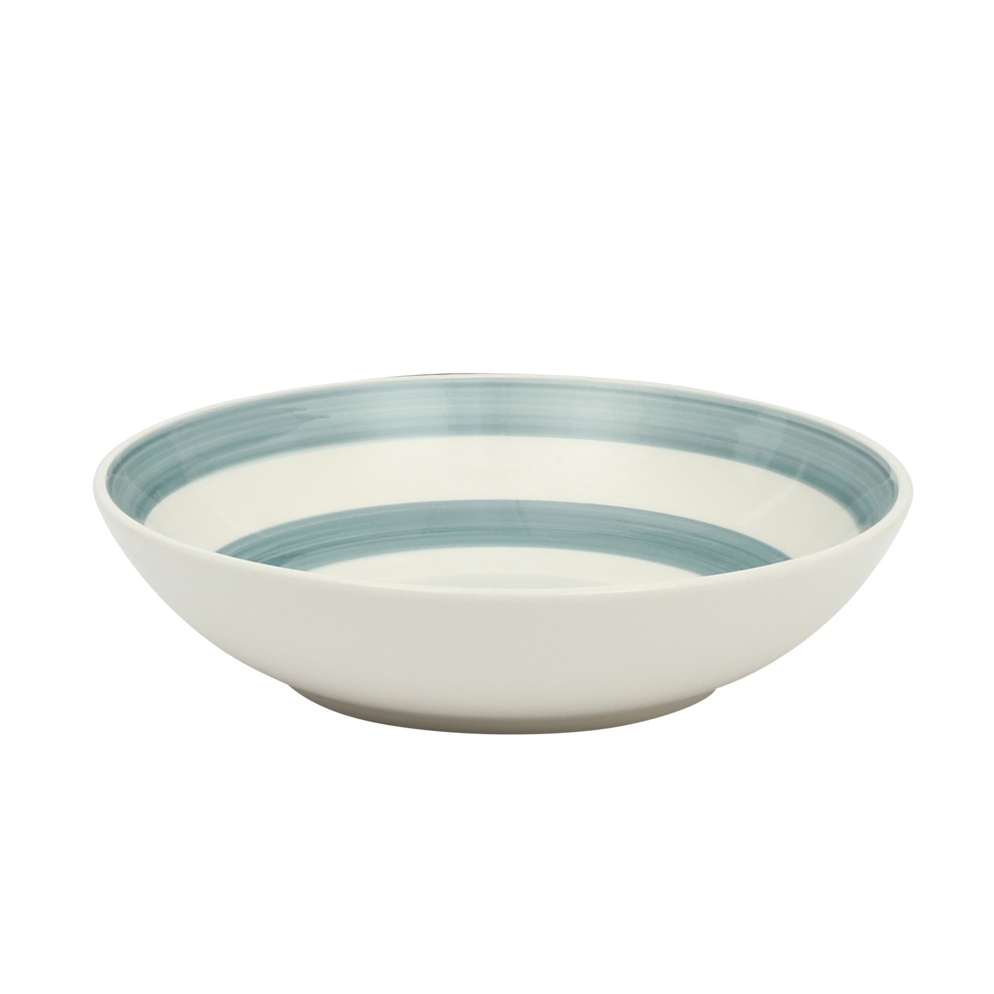 Gibson Home Kenwood Shores 16 Piece Stoneware Dinnerware Set, Hand-Painted Plates and Bowls, Service for 4 - Blue Striped
