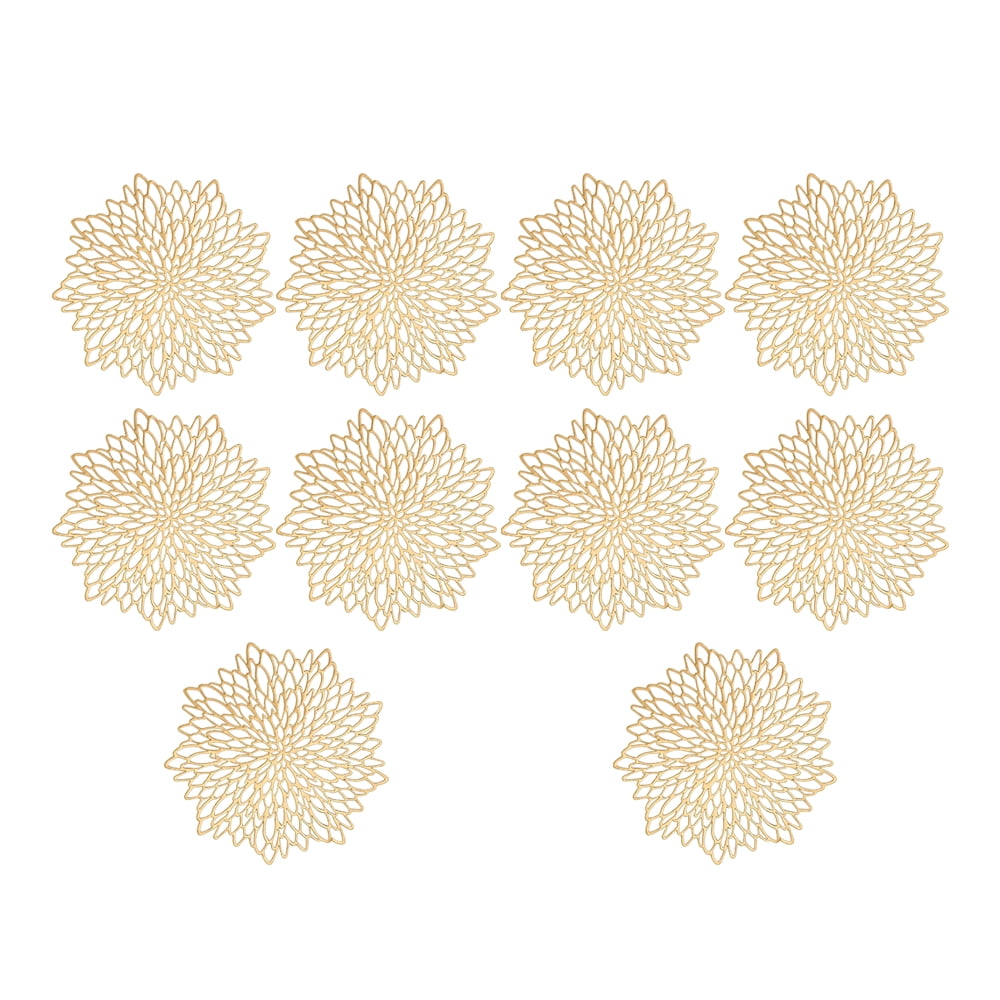 Arcticwind 10-Pack Gold Furonghua PVC Placemats 15 inch Table Place Mats Bulk Decorative Washable and Wipeable Kitchen Place Mat for Table Settings Holiday Wedding Dinner Table Decoration Mat