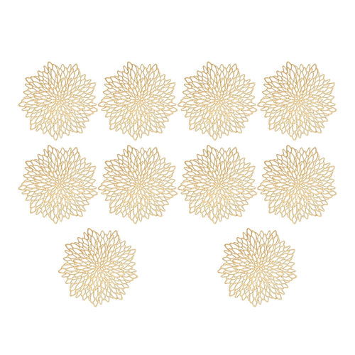 Arcticwind 10-Pack Gold Furonghua PVC Placemats 15 inch Table Place Mats Bulk Decorative Washable and Wipeable Kitchen Place Mat for Table Settings Holiday Wedding Dinner Table Decoration Mat