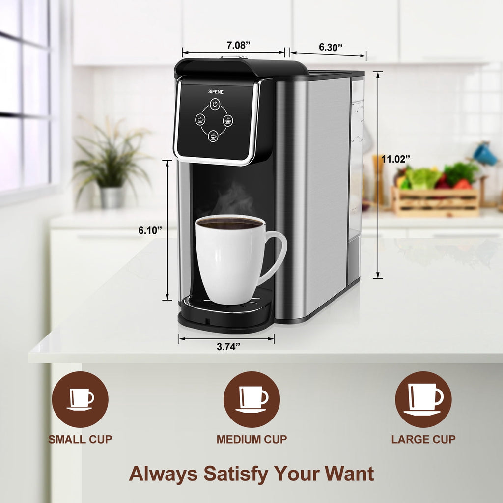 SIFENE 3-in-1 Single Serve Coffee Maker, Compatible with K Cup Capsules & Grounds, Tea Maker, 6-10 Oz Brew Sizes, 50 Oz Removable Reservoir, Fast Brew, Compact Design, 120V 1150W, Black