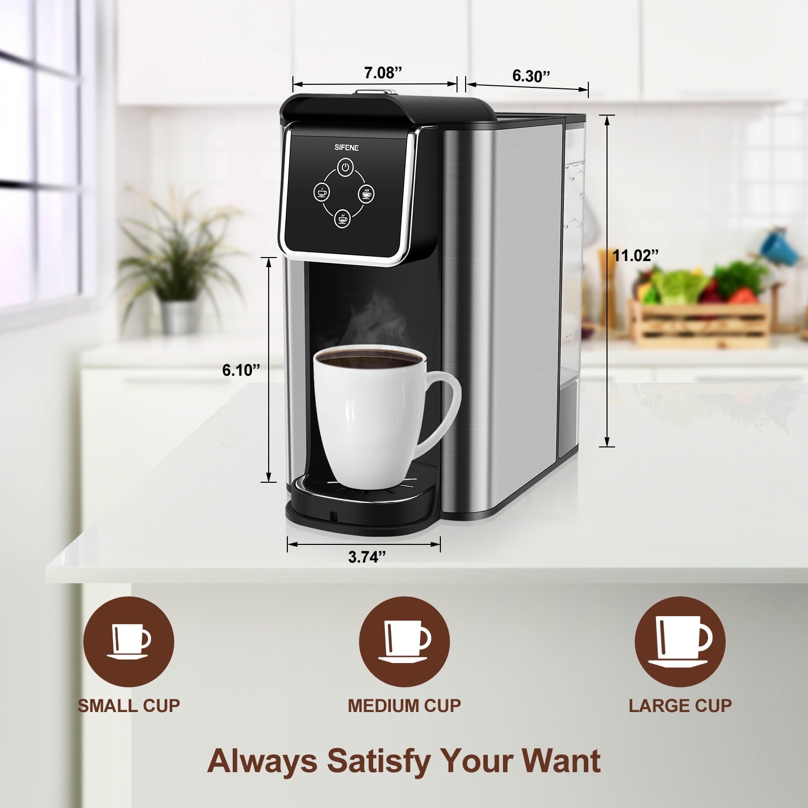 SIFENE 3-in-1 Single Serve Coffee Maker, Compatible with K Cup Capsules & Grounds, Tea Maker, 6-10 Oz Brew Sizes, 50 Oz Removable Reservoir, Fast Brew, Compact Design, 120V 1150W, Black