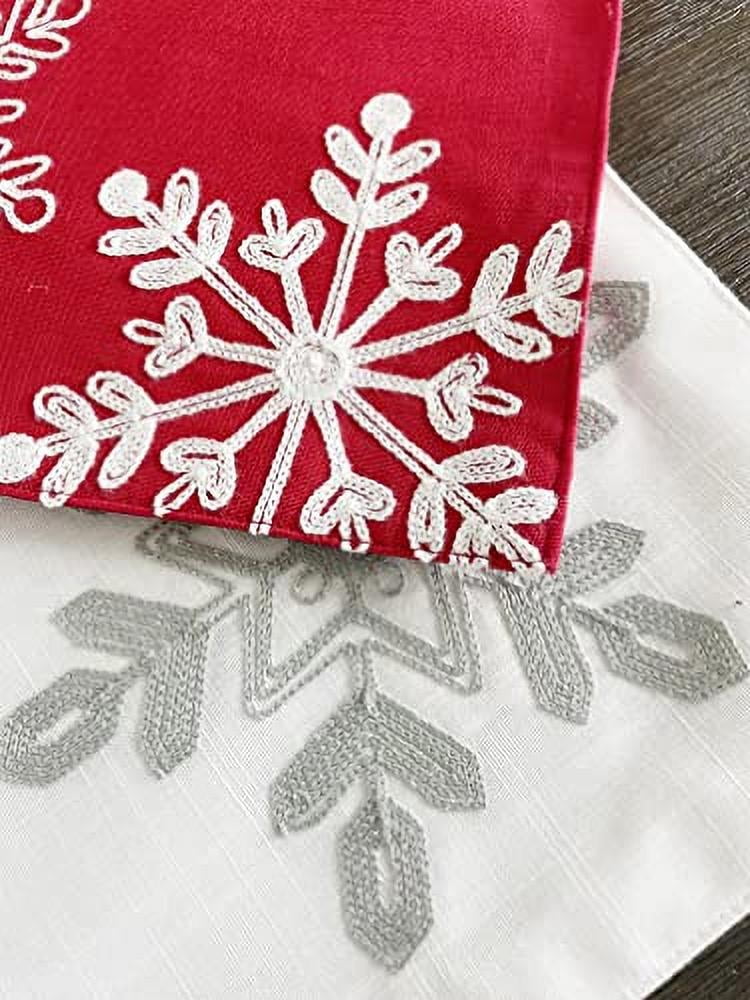 Fennco Styles Holiday Embroidered Snowflake Placemats 13" W x 19" L, Set of 4 - Red Festive Table Mats for Home Décor, Banquet, Family Gathering, Christmas and Special Occasion