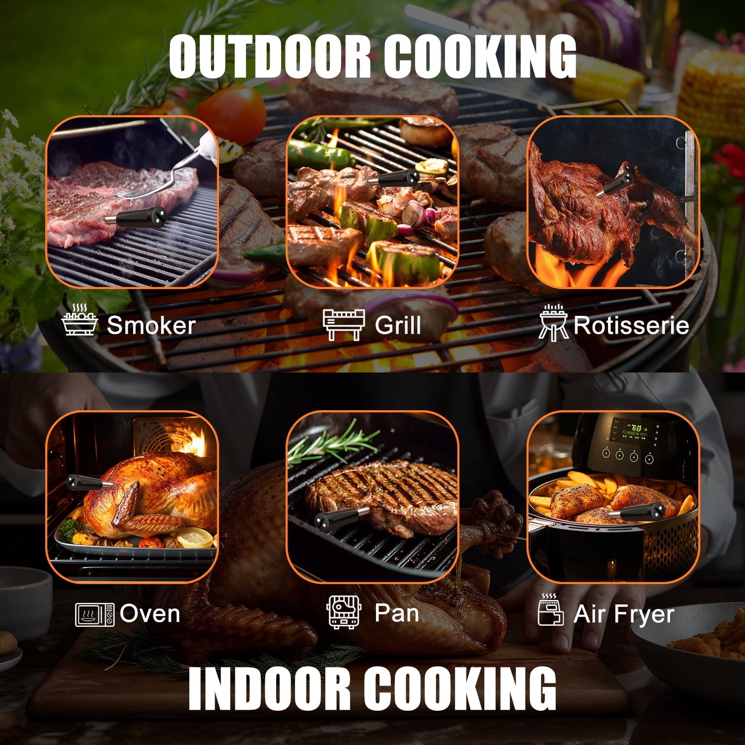 INSMART Wireless Smart Meat Thermometer,330FT Bluetooth Range,100% Waterproof,Precision Cooking Grilling,Multi Sensors,for BBQ,Oven,Grill,Kitchen,Smoker, Rotisserie Turkey Beef/iOS & Android App