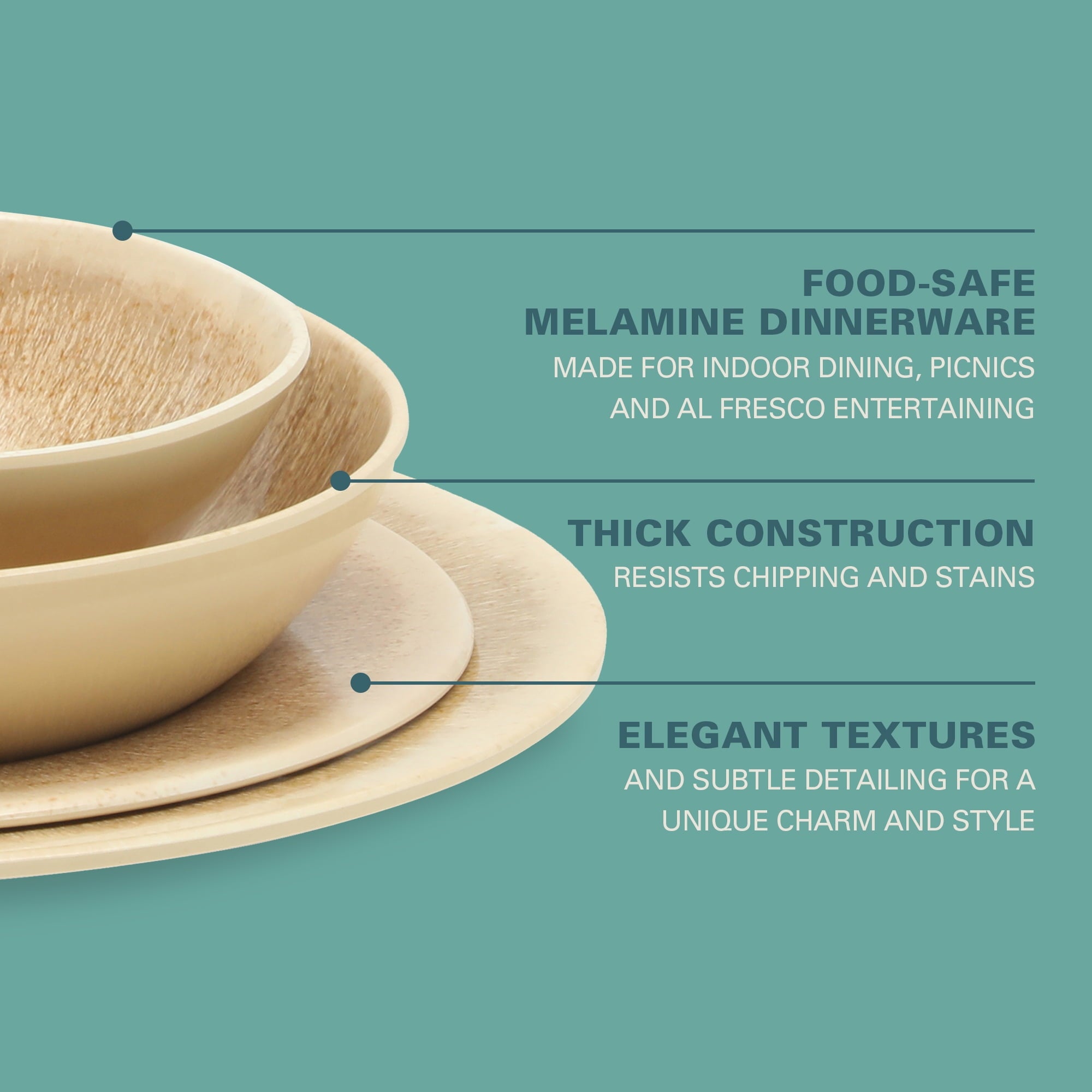 Gibson Home Casper Court 16-Piece Melamine Dinnerware Set – Reactive Glaze Look - Service for - Beige