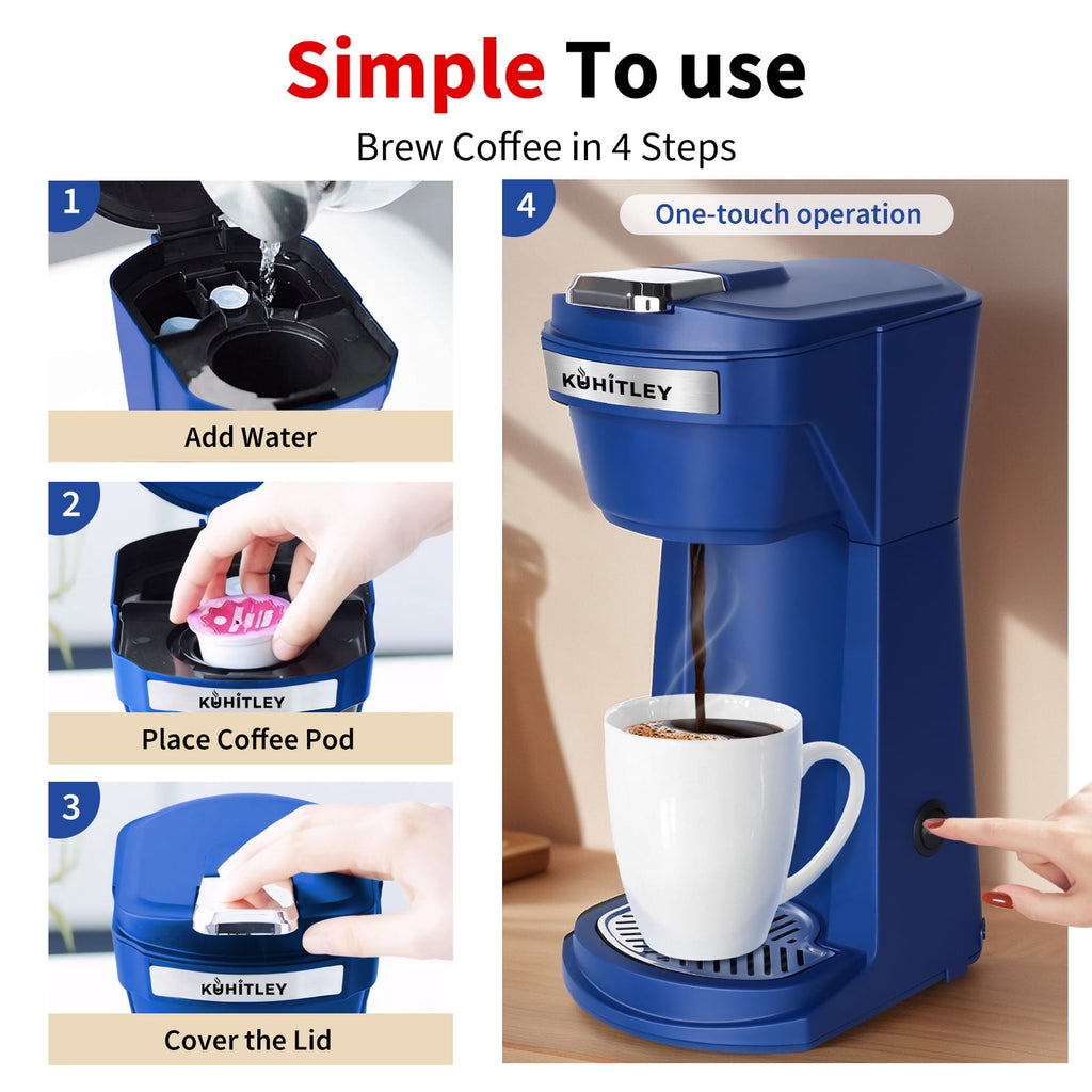 Kuhitley 2 in 1 Single Serve Coffee Maker for K-Cup Pods & Ground Coffee,Capsule Coffee Machine,Instant Coffee Maker One Cup 6-14oz Brew Size Compact for Home Office Travel Dorm RV