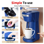 Kuhitley 2 in 1 Single Serve Coffee Maker for K-Cup Pods & Ground Coffee,Capsule Coffee Machine,Instant Coffee Maker One Cup 6-14oz Brew Size Compact for Home Office Travel Dorm RV