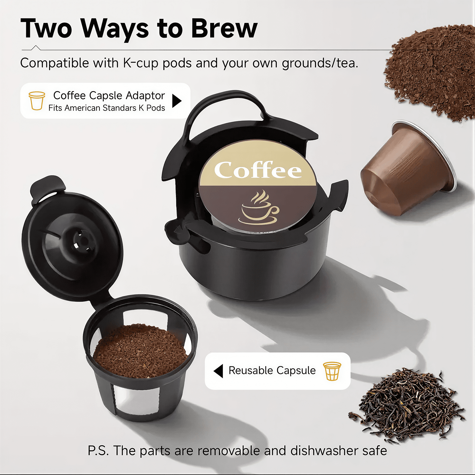 Single Serve Coffee Maker for K Pod, 2-in-1 Coffee Maker Single Serve & Ground Coffee Brewer, Quick Brew 6 to 14oz Brew size Carefree Auto Shut-off Small Coffee Machine for Apartment