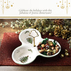 Spode Christmas Tree 3 Section Server with Tree Handle - Divided Serving Tray for Nuts, Candies, Condiments, Holiday Treats - Festive Earthenware Tableware for Seasonal Entertaining & Hosting