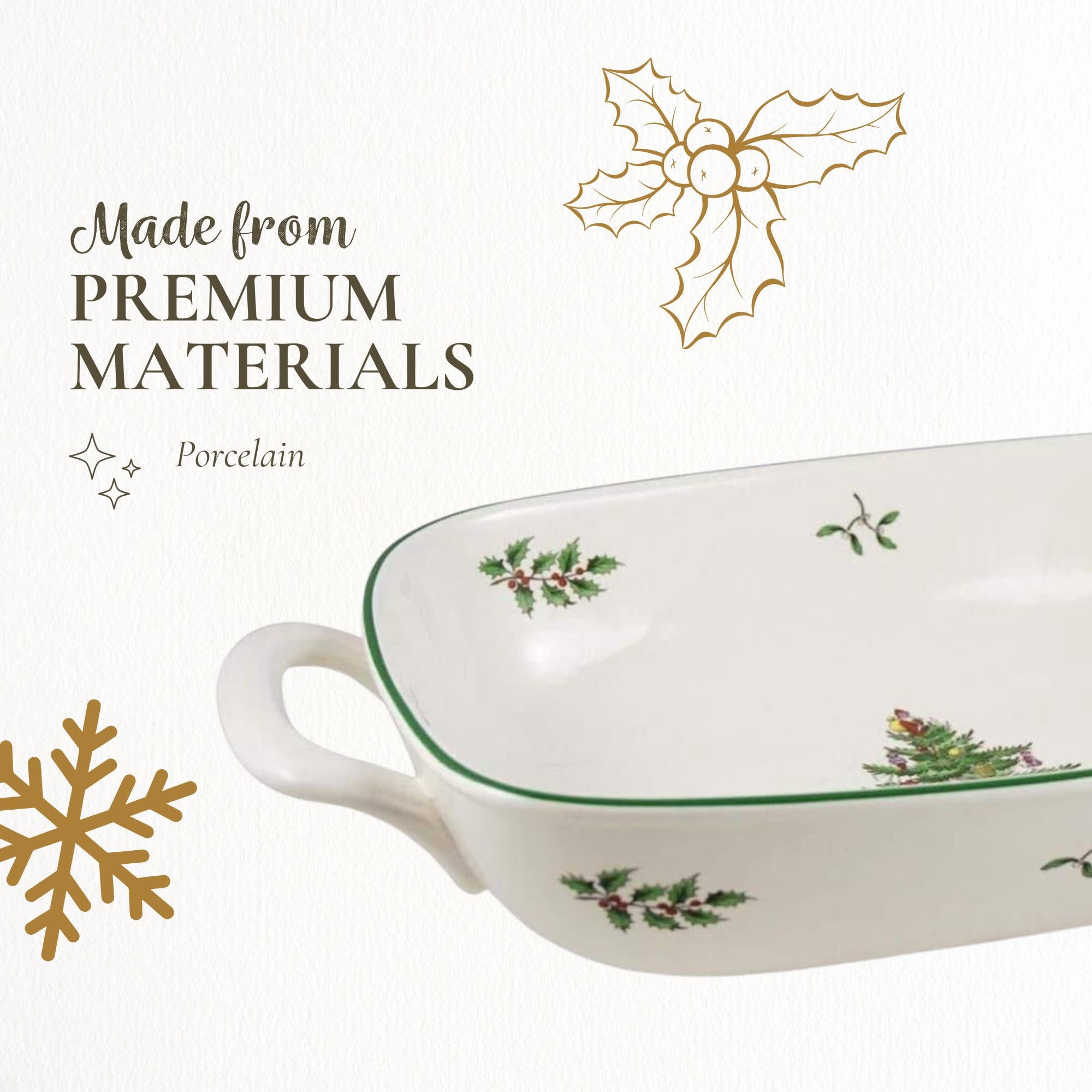 Spode Christmas Tree Oval Breadbasket, 12 Inch Handled Bowl for Fruit, Bread, Cookies - Porcelain Gift, Holiday Serveware & Oven to Table Lasagna Dish, Dishwasher Safe Tableware