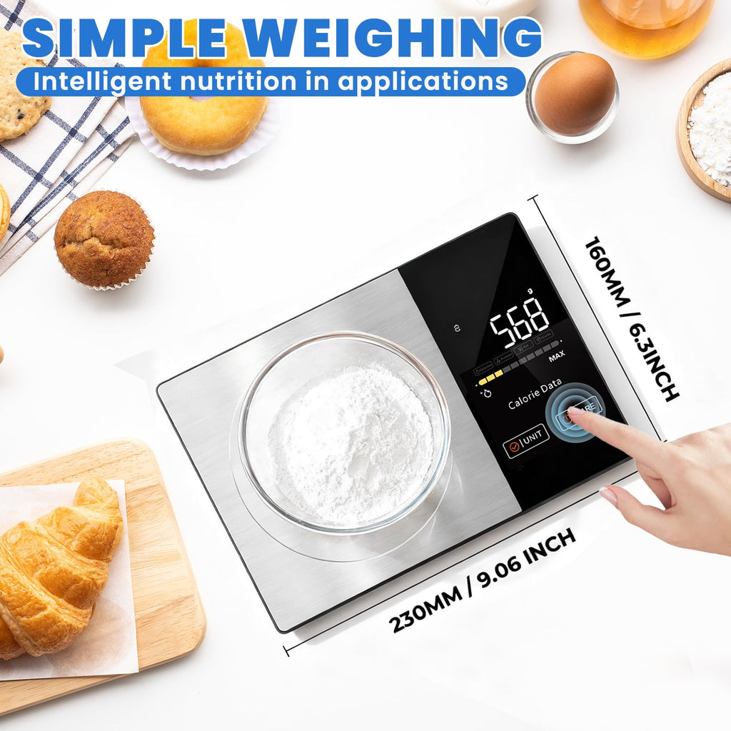 Smart Nutrition Food Scale with LED Touch Display, Tracks Calories, Fat, Carbs & Protein via App, 0.01oz Precision Digital Kitchen Scale for Healthy Eating & Meal Prep(batteries Not included)