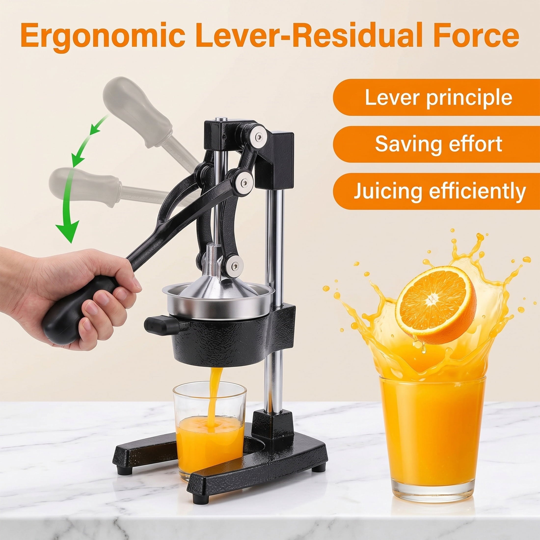 M Buder Manual Juicer, 304 Stainless Steel Hand Juicer Squeezer Easy Juicing, Fruit Squeezer Ergonomic & Easy to Clean Manual Citrus Juicer, Black