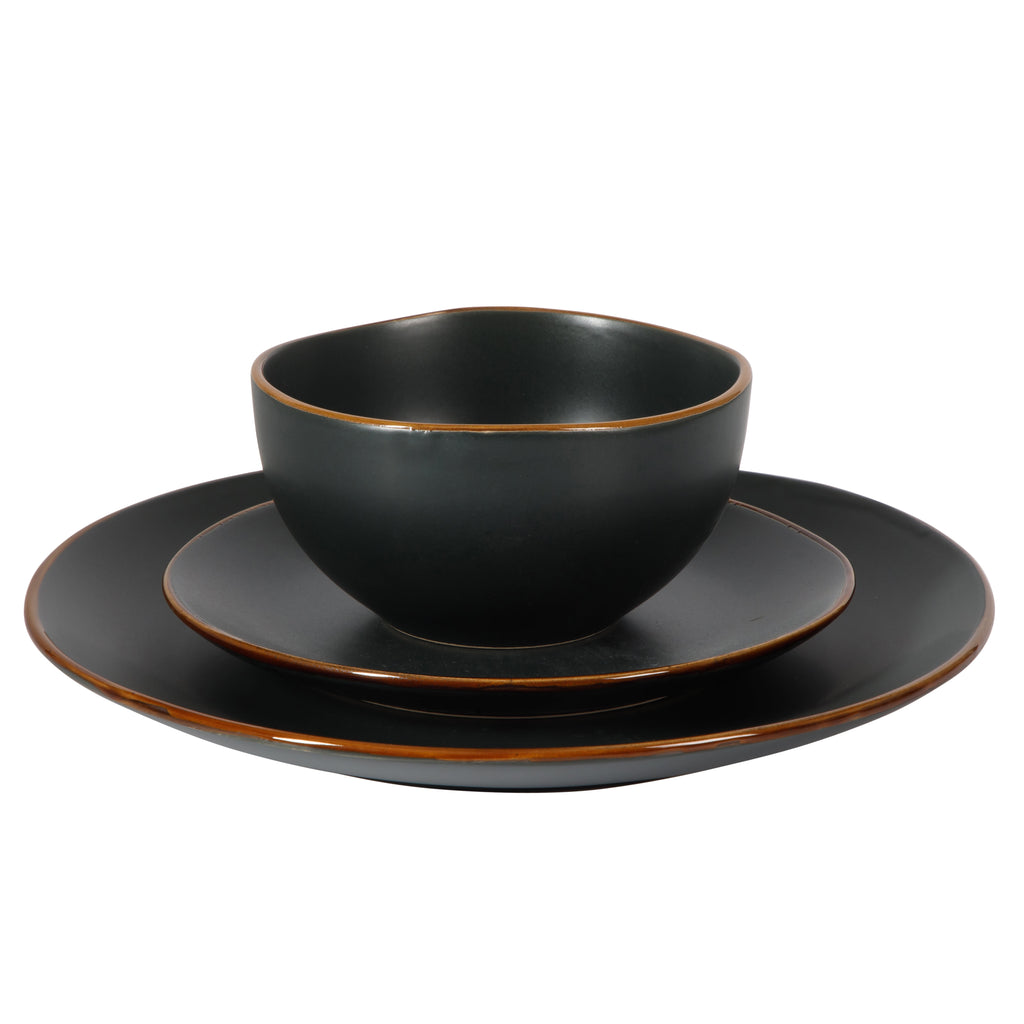Gibson Home Hazeltine 12-Piece Matte Black Ceramic Dinnerware Set