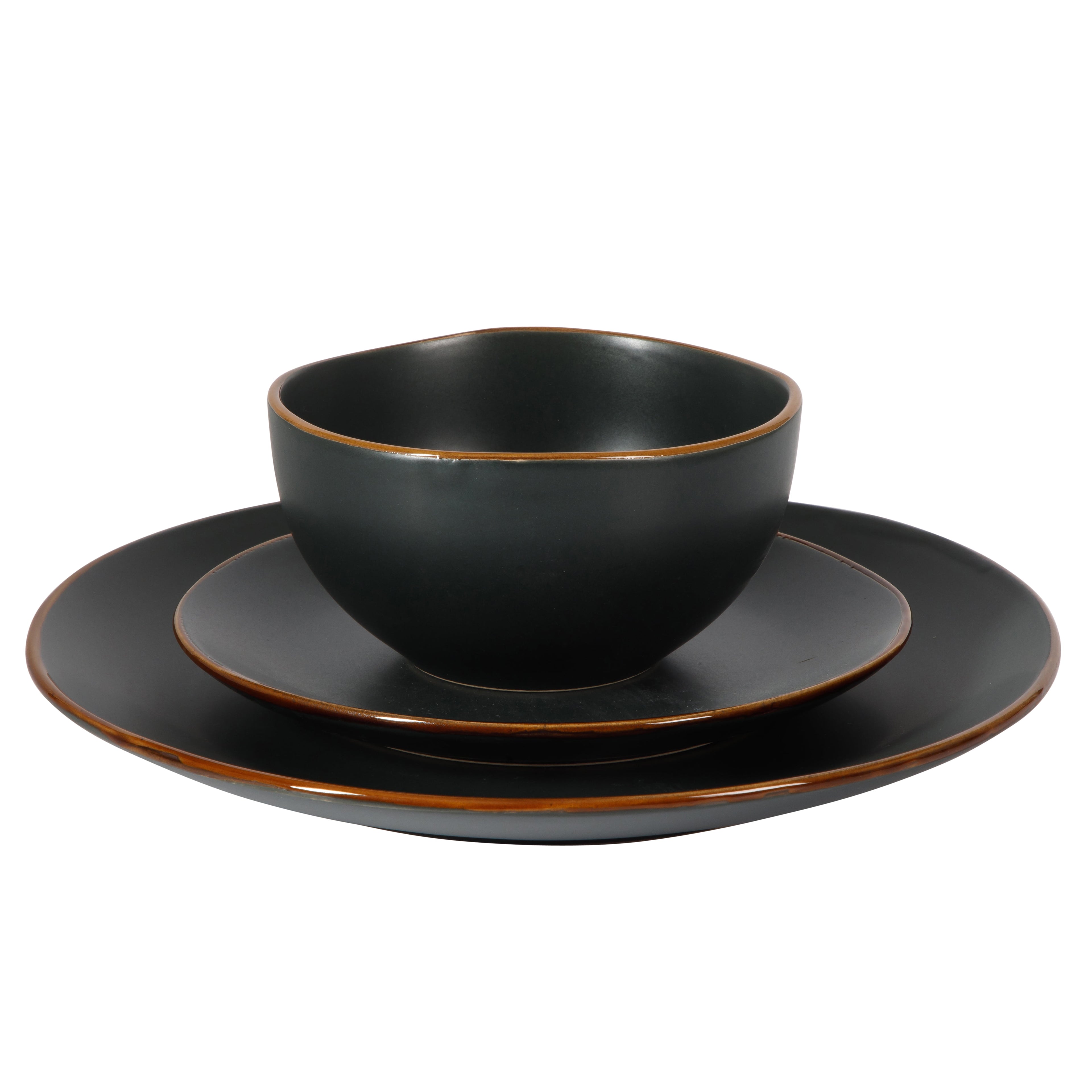 Gibson Home Hazeltine 12-Piece Matte Black Ceramic Dinnerware Set