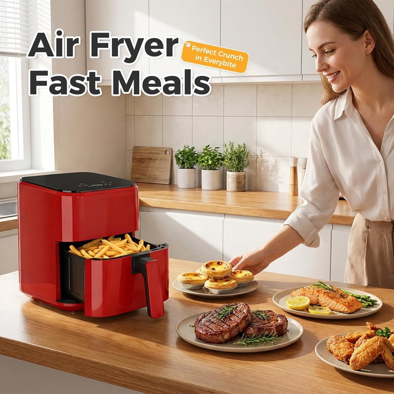 Simenmax 3QT Air Fryer – Compact Digital Personal Air Fryer with 400°F Max Temp, Overheat Protection & Auto Shut-Off, Red