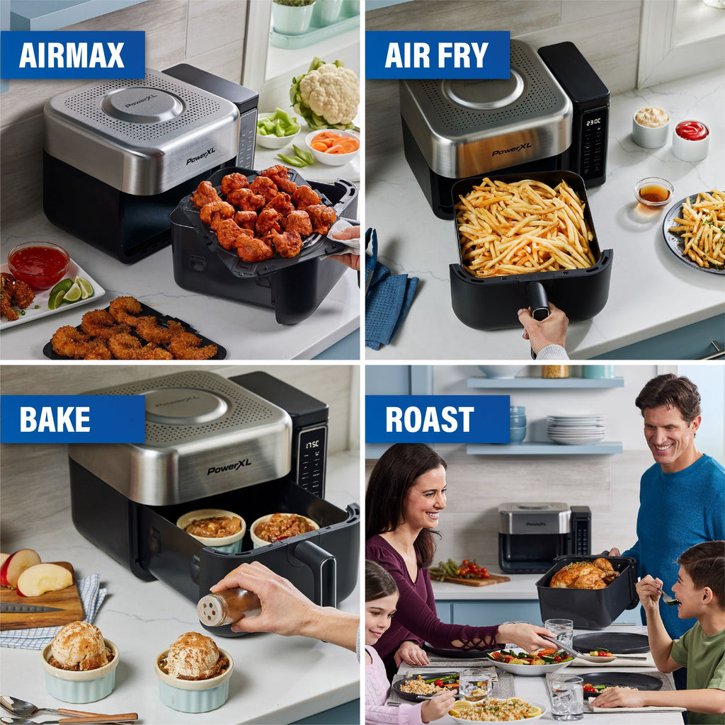 PowerXL 6.3 Quart AirMax Air Fryer Oven with Four Presets and Compact Two-Tier Design, 450F Maximum Temperature, No Preheat Needed
