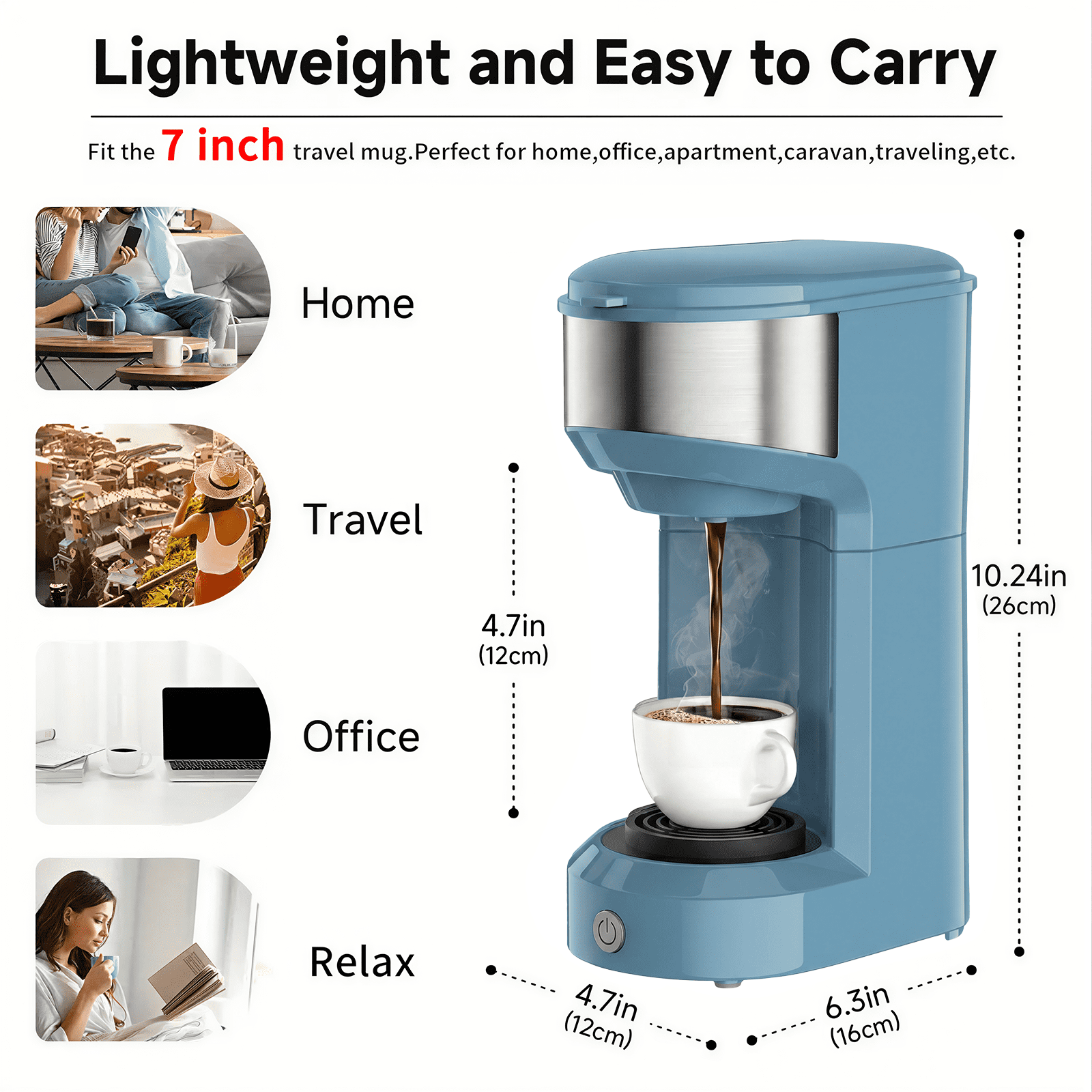 Single Serve Coffee Maker for K Pod, 2-in-1 Coffee Maker Single Serve & Ground Coffee Brewer, Quick Brew 6 to 14oz Brew size Carefree Auto Shut-off Small Coffee Machine for Apartment
