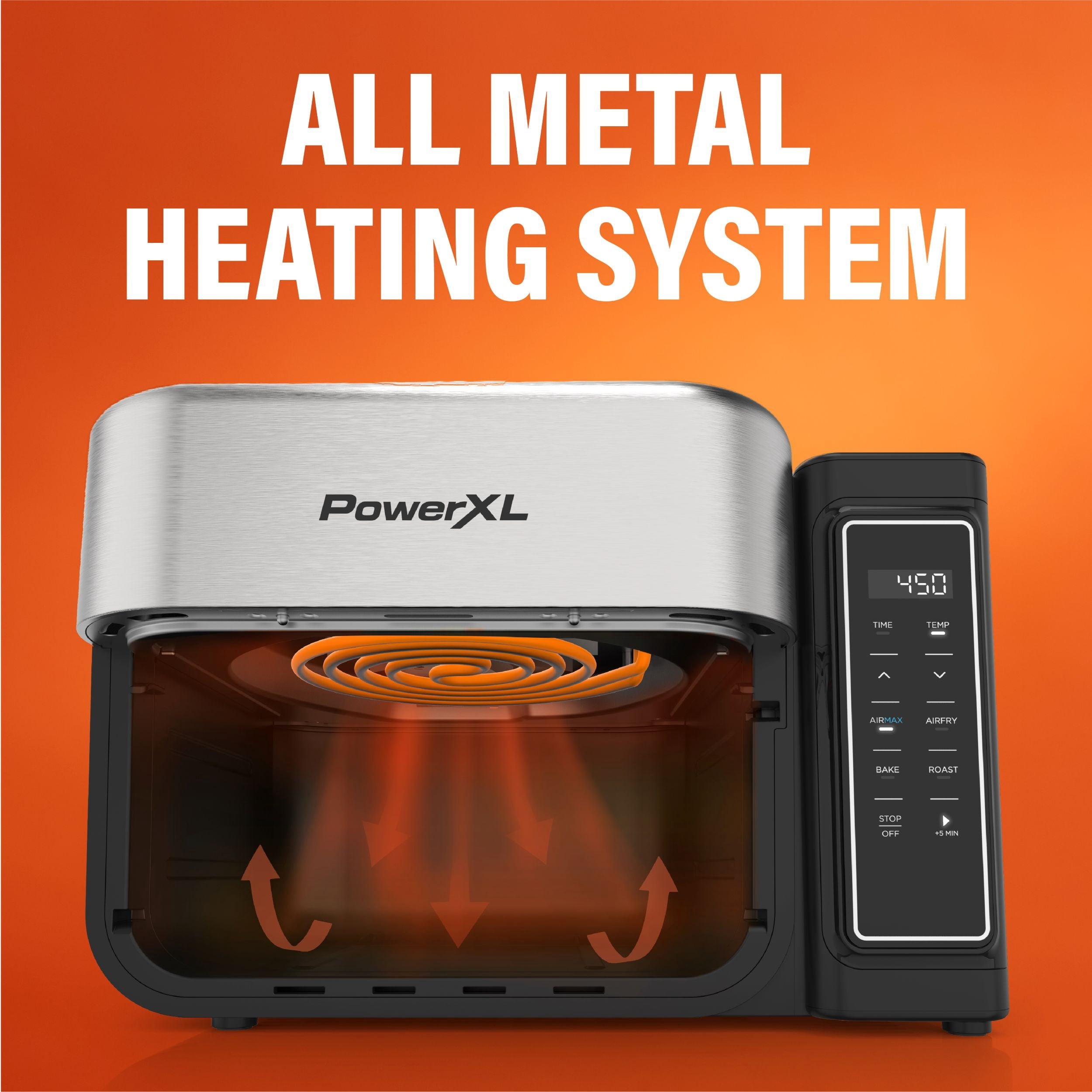 PowerXL 6.3 Quart AirMax Air Fryer Oven with Four Presets and Compact Two-Tier Design, 450F Maximum Temperature, No Preheat Needed