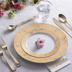125-Piece White and Gold Floral Fancy Plastic Plates Disposable with Silverware, Elegant Dinnerware for Weddings, Holiday Party China, Set of 25 Dinner + Salad Plates, 25 Spoons, 25 Forks, 25 Knives