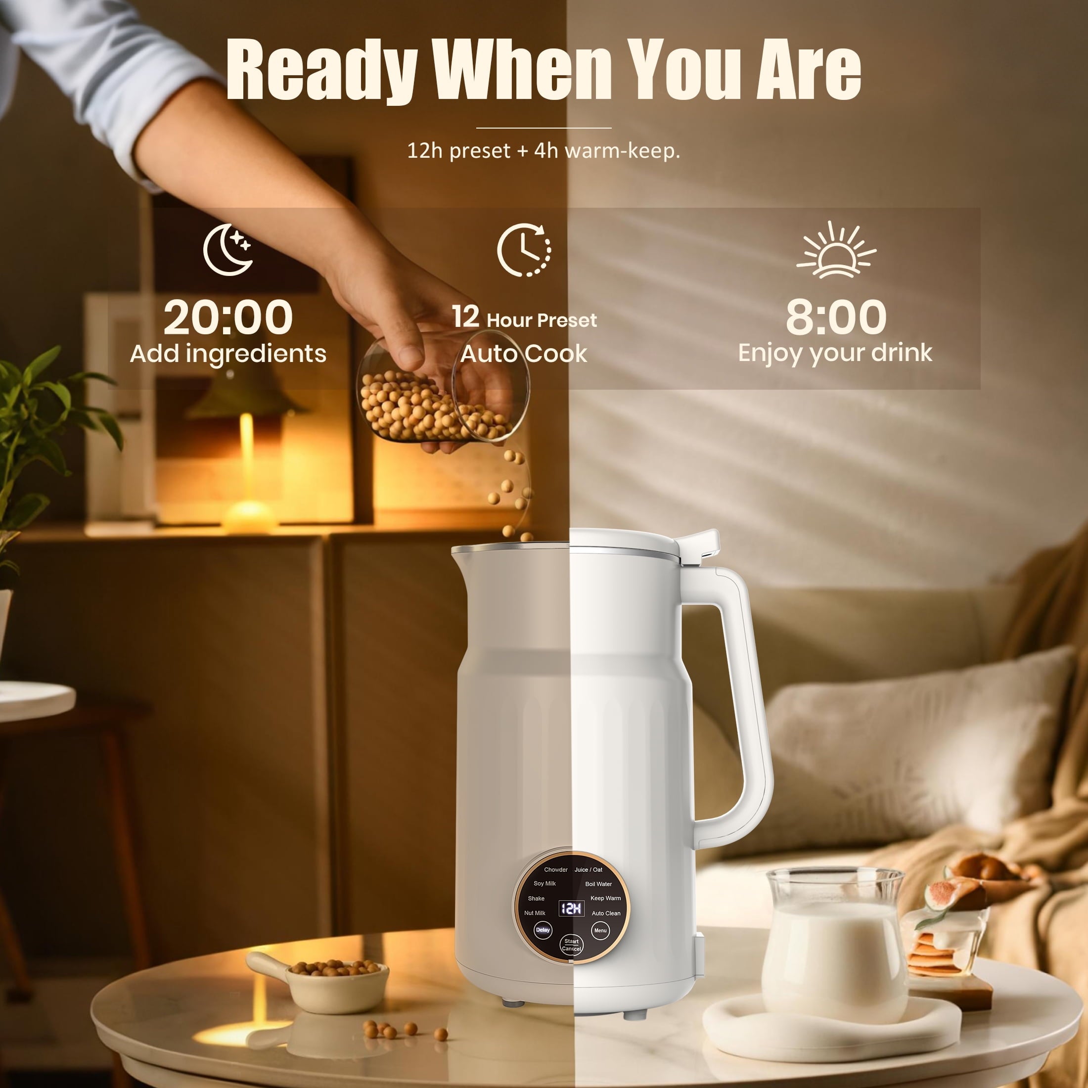 Moreblue 10-in-1 Automatic Nut Milk Maker, 35oz Soy Milk Maker Machine with Self-Cleaning,Homemade Oat Milk Maker with Delay Start Plant-Based & Dairy-Free Beverage