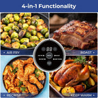 Rosewill 4-in-1 Portable Glass Air Fryer, 4.7QT Transparent Glass Cooking Pot with Storage Lid & Tongs, Compact Smart for Deep Roast, Recrisp, Keep Warm – Navy Blue