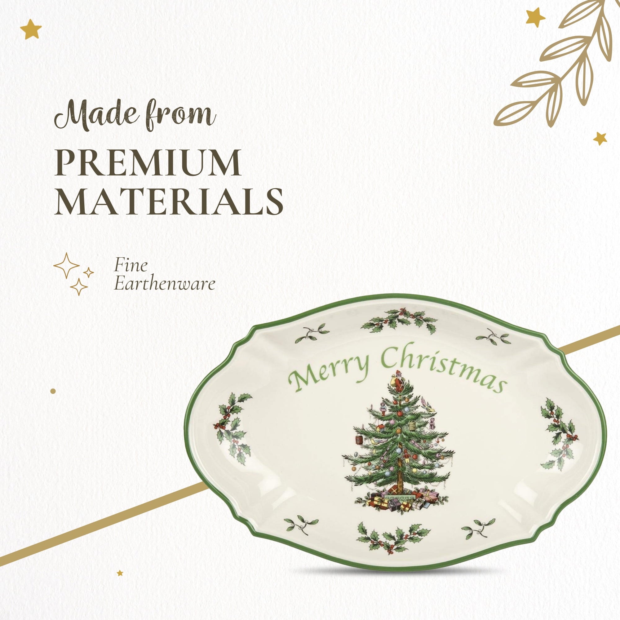 Spode Christmas Tree Oval Festive Tray - 11-Inch Rectangular Earthenware Serving Tray, Holiday Tableware - Seasonal Trays for Entertainment - Dishwasher, Microwave, Oven Safe