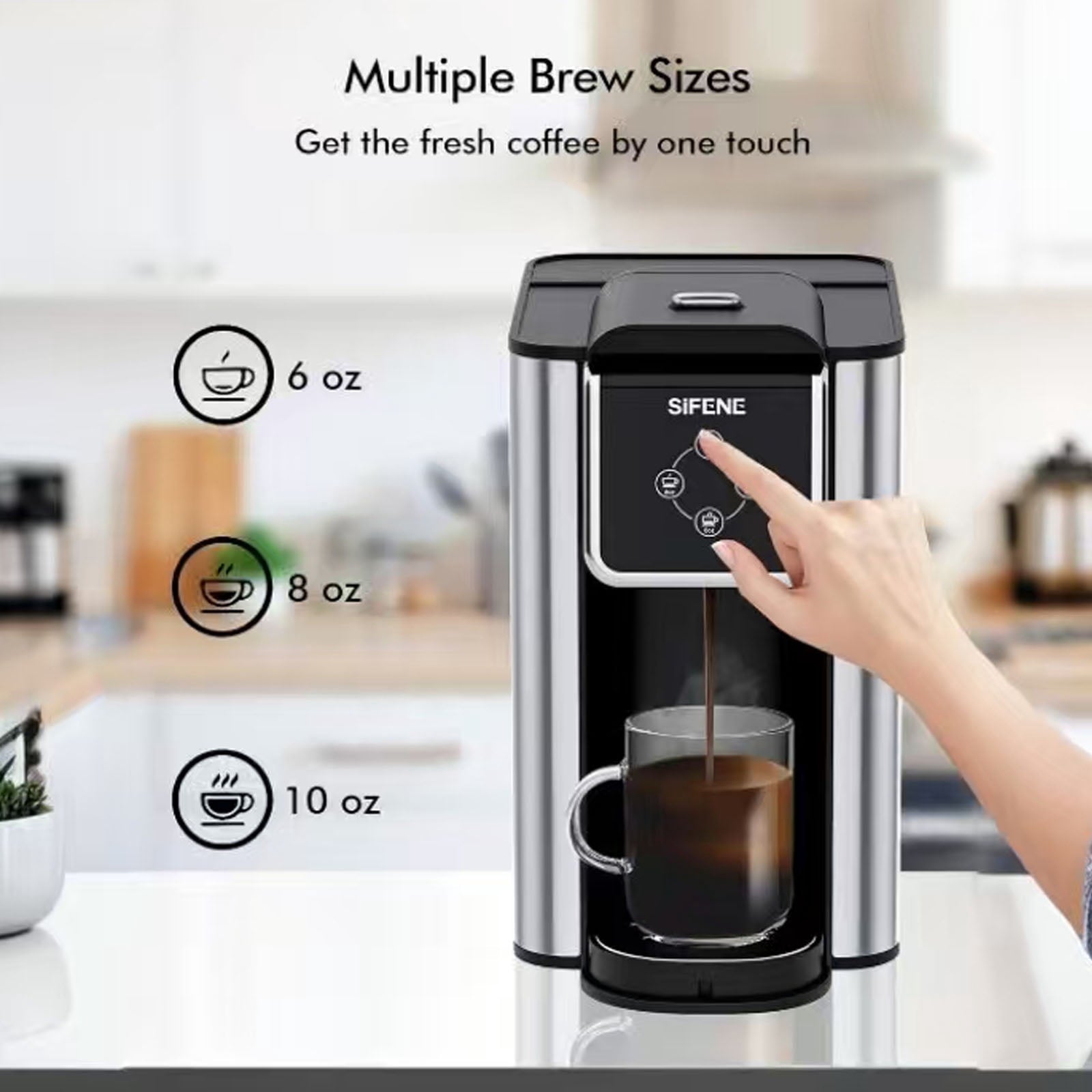 SIFENE 3-in-1 Single Serve Coffee Maker, Compatible with K Cup Capsules & Grounds, Tea Maker, 6-10 Oz Brew Sizes, 50 Oz Removable Reservoir, Fast Brew, Compact Design, 120V 1150W, Black