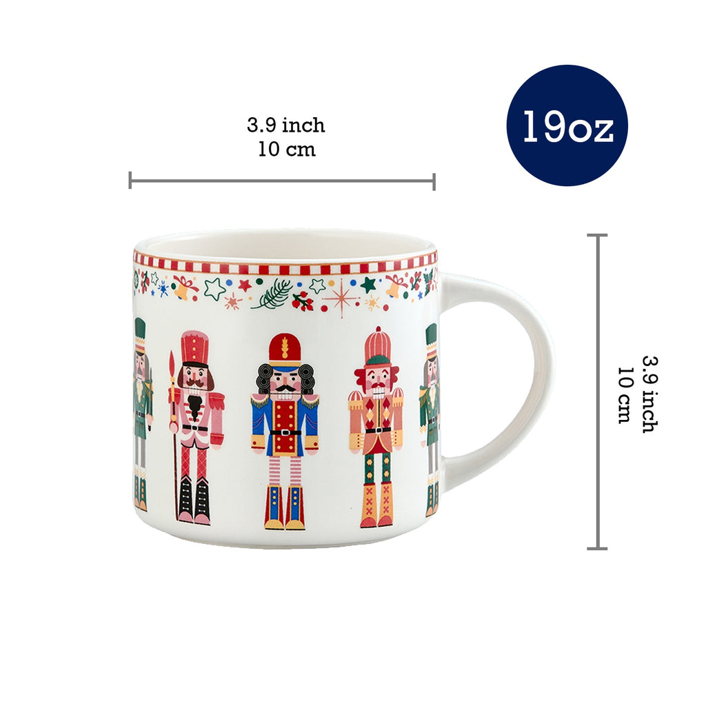 Bico Christmas Soldier Ceramic 19oz Holiday Mugs, Set of 4, for Coffee, Tea, Drinks, Microwave & Dishwasher Safe