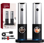 Electric Salt and Pepper Grinder Set, OGEDNAC Automatic Electronic Spice Mill Shakers with USB Rechargeable, LED Light, Adjustable Coarseness, One Hand Operated, Stainless Steel