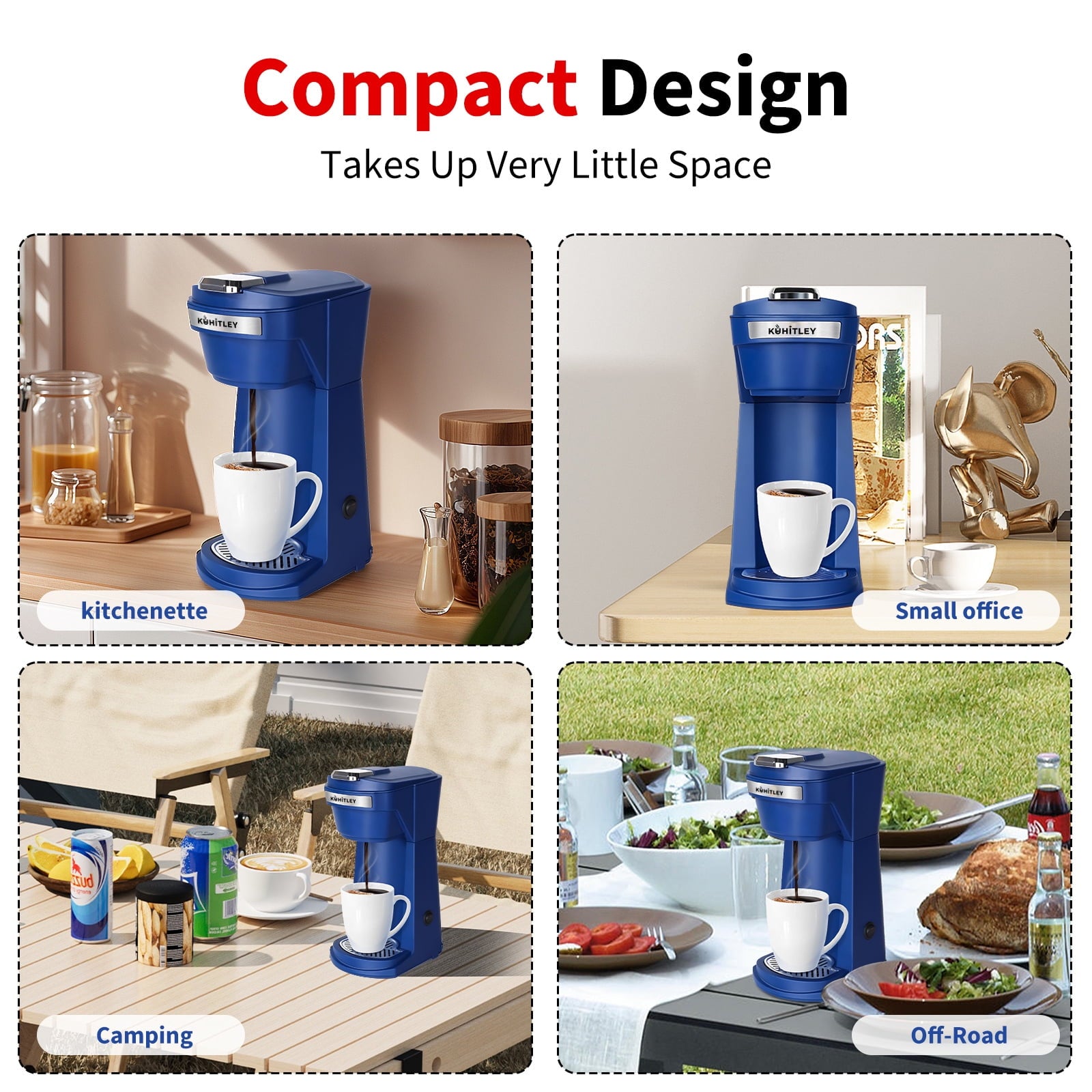 Kuhitley 2 in 1 Single Serve Coffee Maker for K-Cup Pods & Ground Coffee,Capsule Coffee Machine,Instant Coffee Maker One Cup 6-14oz Brew Size Compact for Home Office Travel Dorm RV