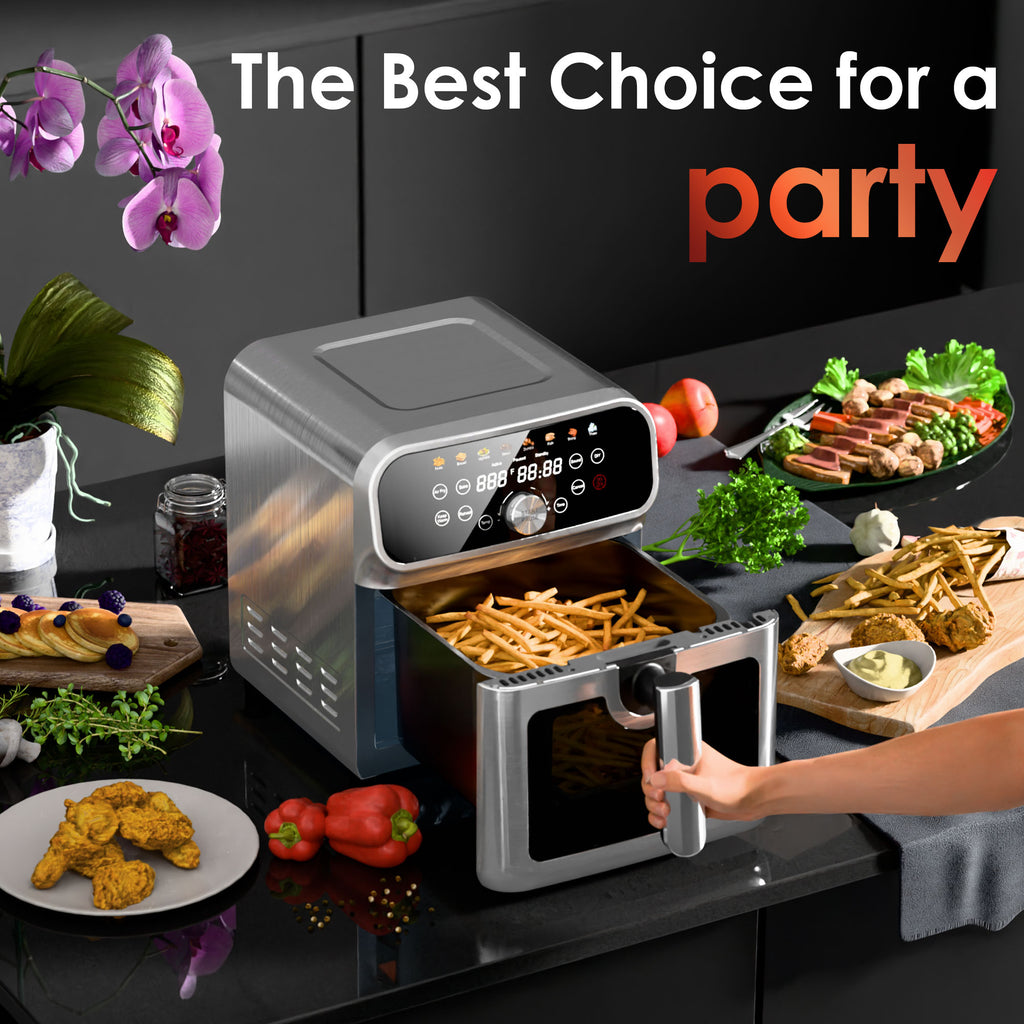 WHALLSE 6QT Air Fryer with Visual Window, 8 Preset Menus & 360° Rapid Air Circulation for Healthy Oil-Less Cooking,Exterior: Stainless Steel