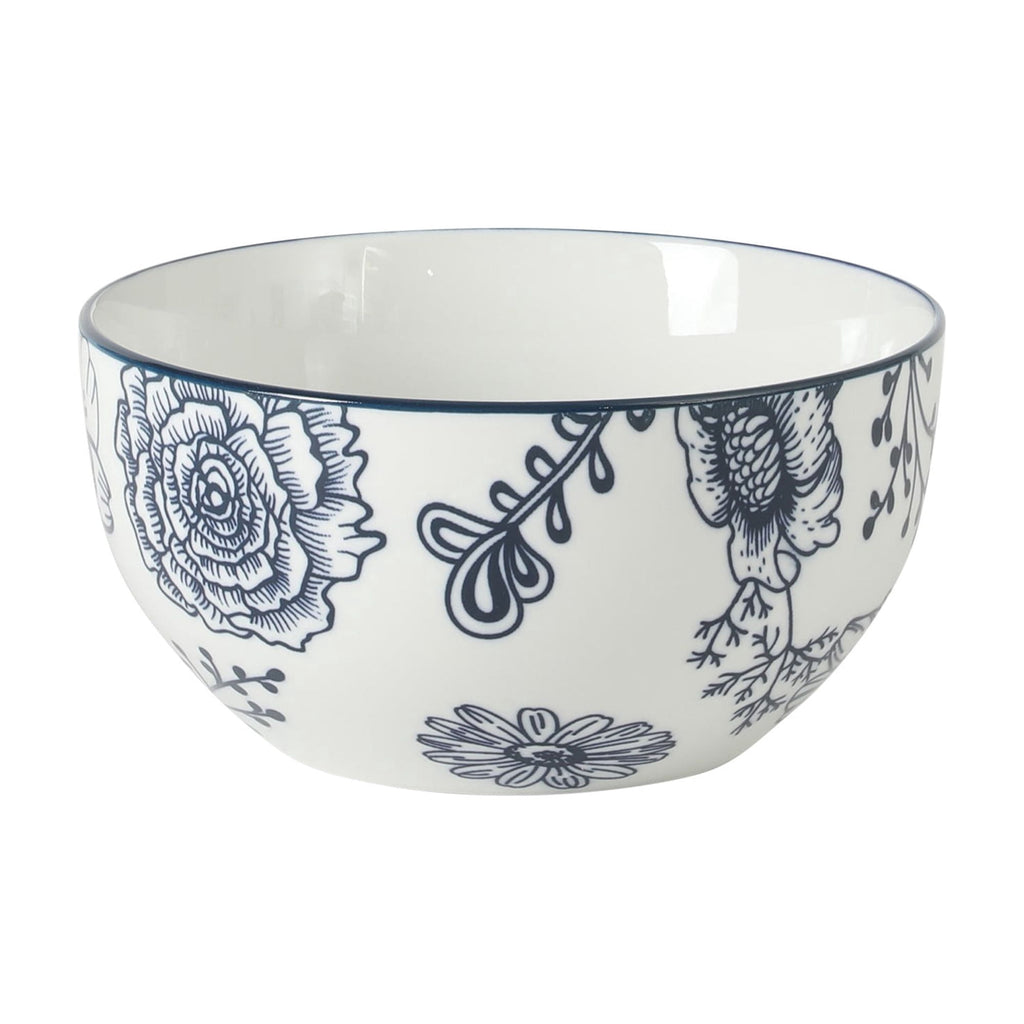 Gibson Home Westerly Court 16-Piece Dinnerware Set, Blue Floral Stoneware Plates & Bowls, Service for 4, Round Durable Everyday Dish Set