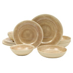 Gibson Home Casper Court 16-Piece Melamine Dinnerware Set – Reactive Glaze Look - Service for - Beige