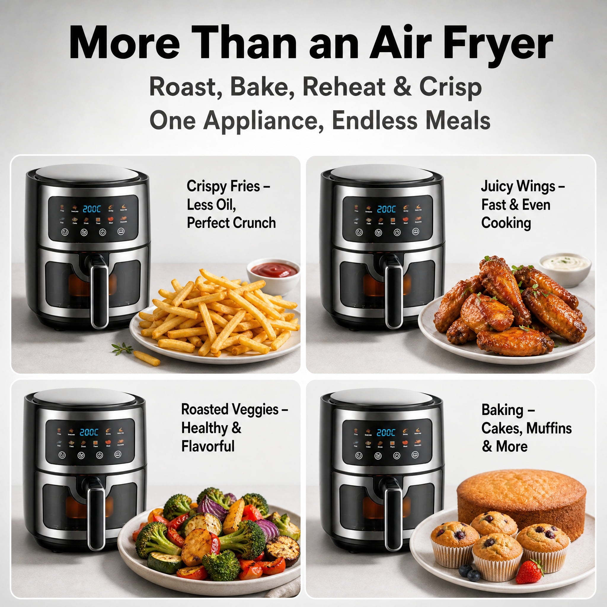 Asoricing Air Fryer, Compact Airfryer for Quick & Easy Meals in Minutes, Touchscreen Controls, Nonstick, 1500W, 9L, Black