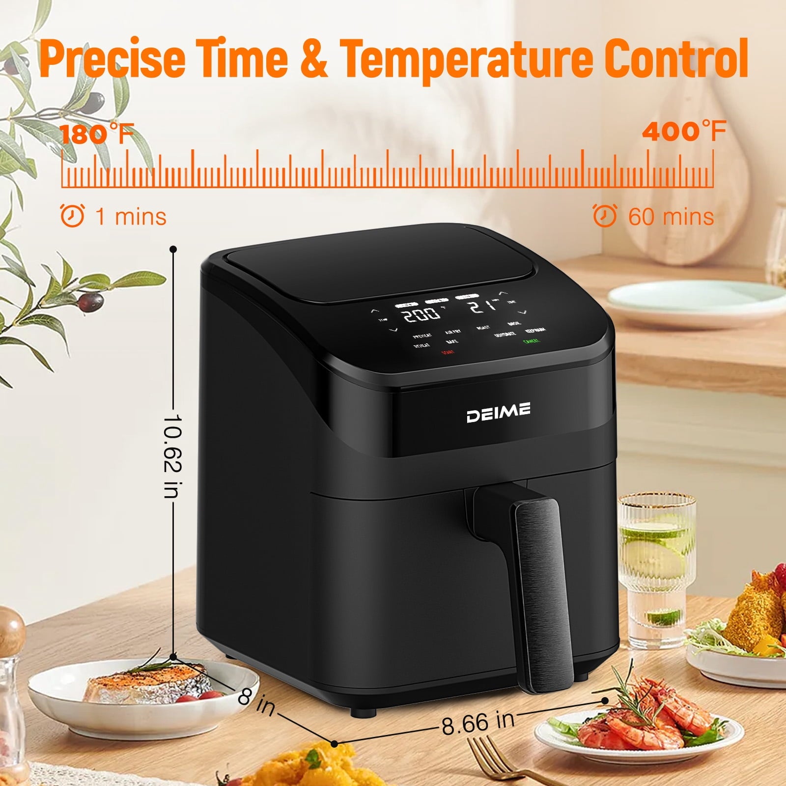 DEIME Air Fryer 4 Qt, Small Airfryer Digital Space Saving Compact, Bake, Reheat, Roasts for Quick Easy Meals, Mini Compact & Quiet, Nonstick & Dishwasher Safe Basket (Black)