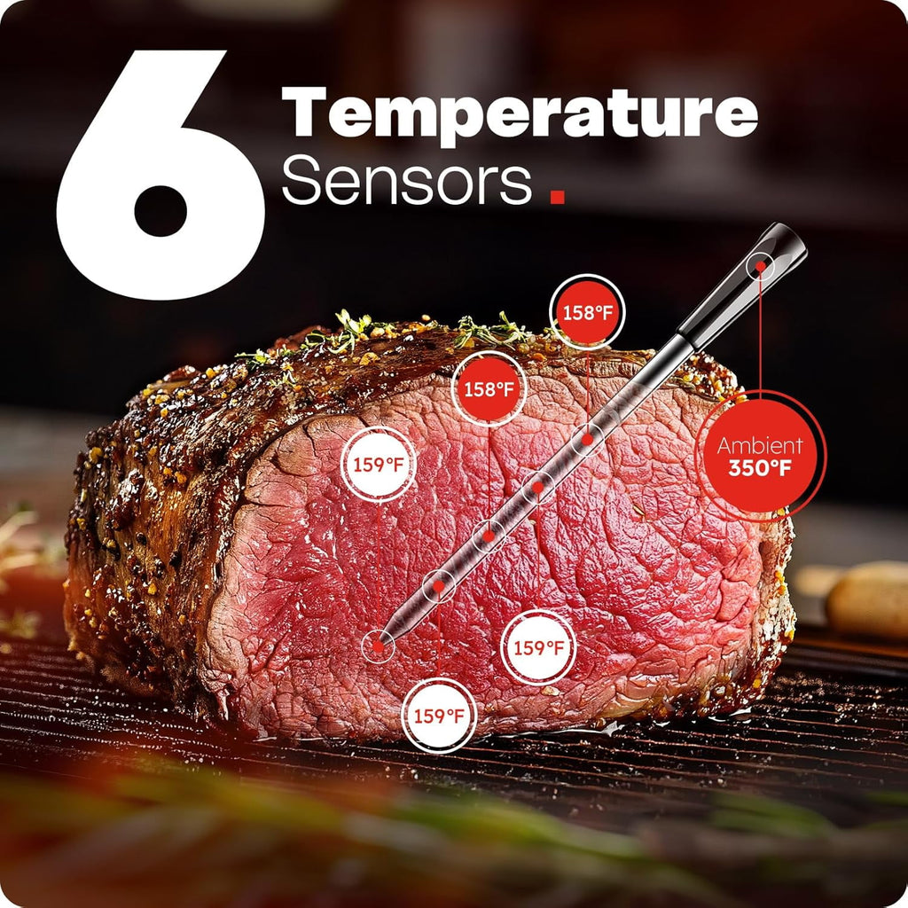KAIPARA Smart Wireless Meat Thermometer with Ultra-Thin Probe, 24H Probe App Alerts Precise Temp Tracking, 6 Sensors Accuracy Digital Food Thermometer 0.5S Instant Read, for BBQ, Grill, Oven, Air Fry