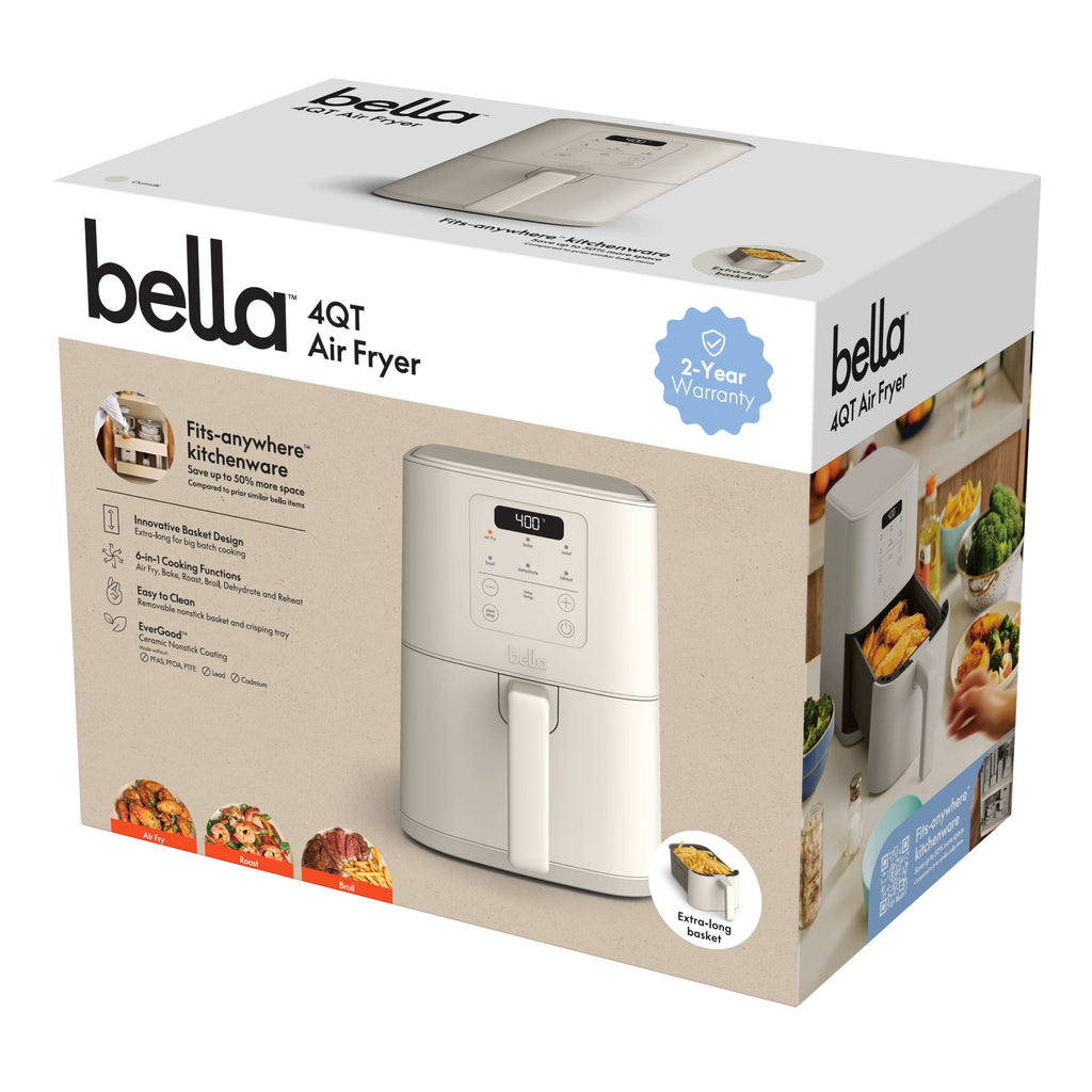 bella 4 Qt Slim Digital Air Fryer with EverGood™ Ceramic Nonstick Coating, 6 Preset Cooking Options, Oatmilk