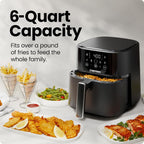 Chefman 6 Qt Compact Digital Touch Air Fryer w/ Hi-Fry & Shake Reminder - Black